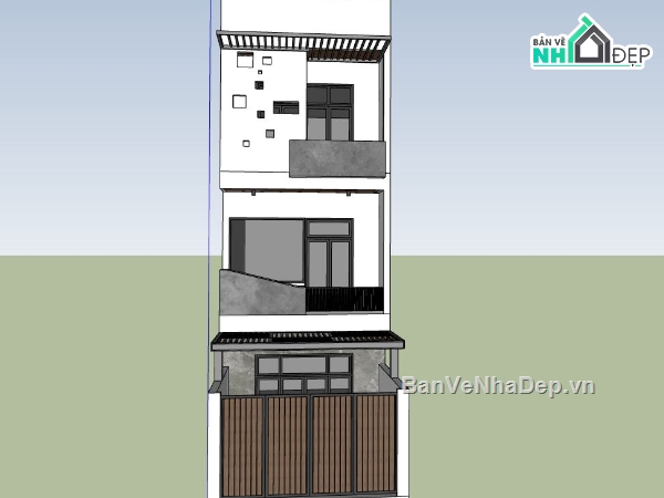 nhà phố 3 tầng,ngoại cảnh nhà phố,nhà phố hiện đại,sketchup nhà phố