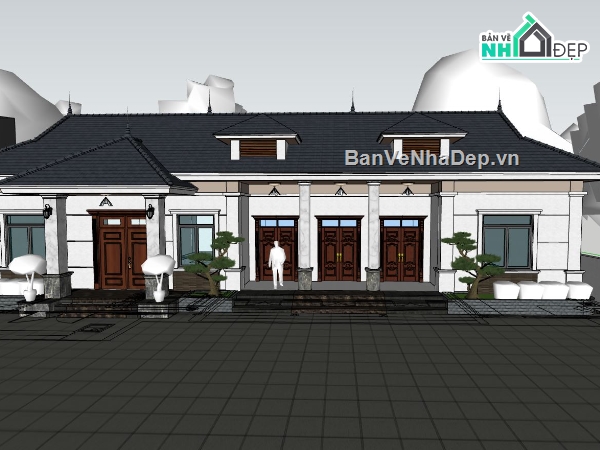 nhà cấp 4 sketchup,nhà cấp 4,ngoại thất nhà cấp 4