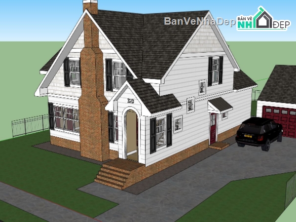 nhà 1 trệt 1 lửng,sketchup nhà ở,model sketchup 1 trệt 1 lửng,File sketchup nhà