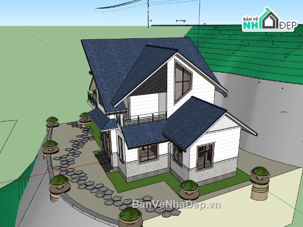 mẫu nhà 2 tầng,nhà vườn 2 tầng,file sketchup nhà vườn