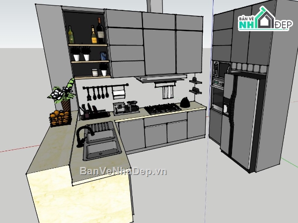sketchup nội thất,File sketchup nội thất,nội thất phòng bếp,sketchup nội thất phòng bếp