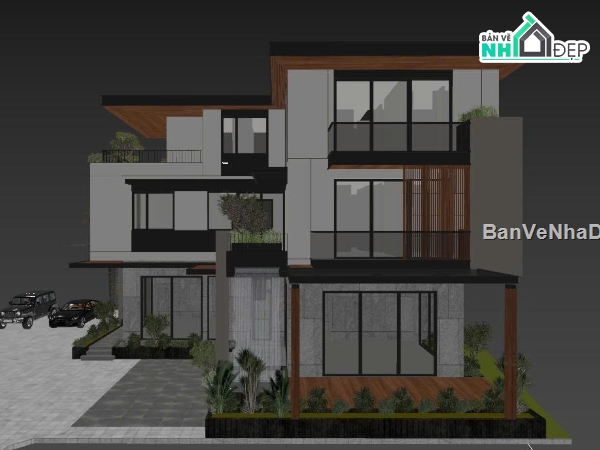 Biệt thự,Biệt thự 3 tầng hiện đại,file cad biệt thự 3 tầng,bản vẽ biệt thự 3 tầng