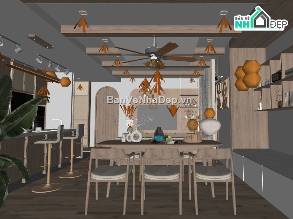 Sketchup nội thất chung cư,nội thất khách bếp,nội thất 3d