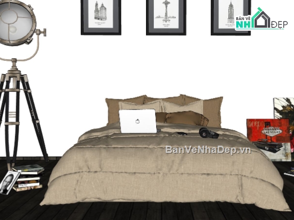 3d sketchup phòng ngủ,File sketchup phòng ngủ hiện đại,nội thất phòng ngủ,mẫu phòng ngủ đẹp