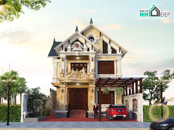 BT 2 tầng tân cổ điển,biệt thự mái thái,biệt thự 2 tầng