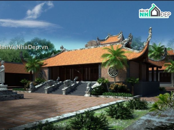 phối cảnh chùa,phối cảnh 3d,file sketchup chùa