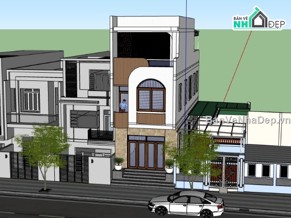 nhà phố 3 tầng,sketchup nhà phố,bản vẽ nhà phố