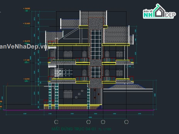 biệt thự 4 tầng,cad biệt thự,kiến trúc biệt thự