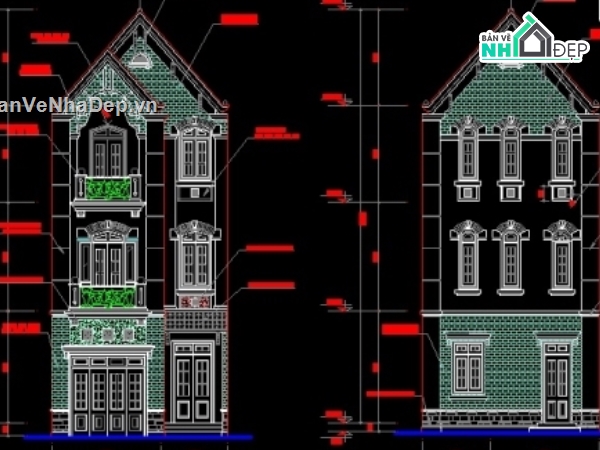 Nhà 3 tầng đẹp,Autocad nhà 3 tầng,thiết kế nhà 3 tầng,kiến trúc nhà 3 tầng