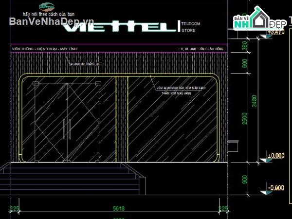 Bản vẽ autocad cửa hàng,Mẫu cửa hàng viettel store,bản vẽ cải tạo cửa hàng viettel,cad mẫu cửa hàng viettel,file cad 9.848x23.72m