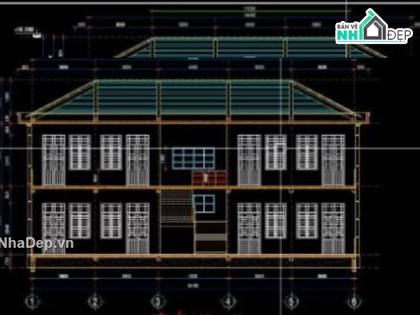 trường học 2 tầng,file cad trường học 2 tầng,autocad trường học,trường học file cad