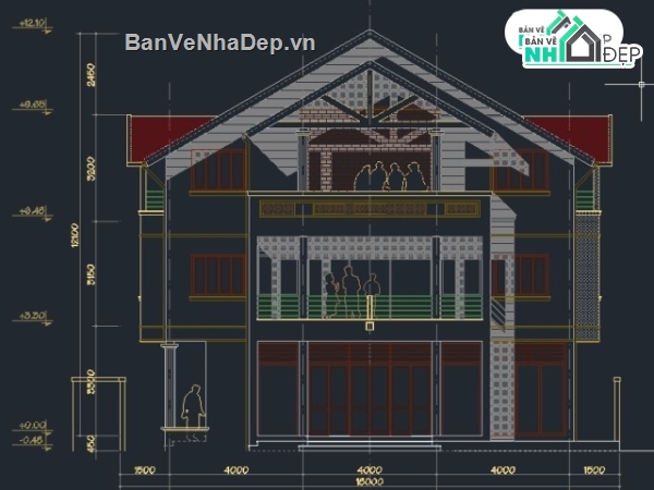 biệt thự 3 tầng,file cad biệt thự 3 tầng,bản vẽ biệt thự 3 tầng