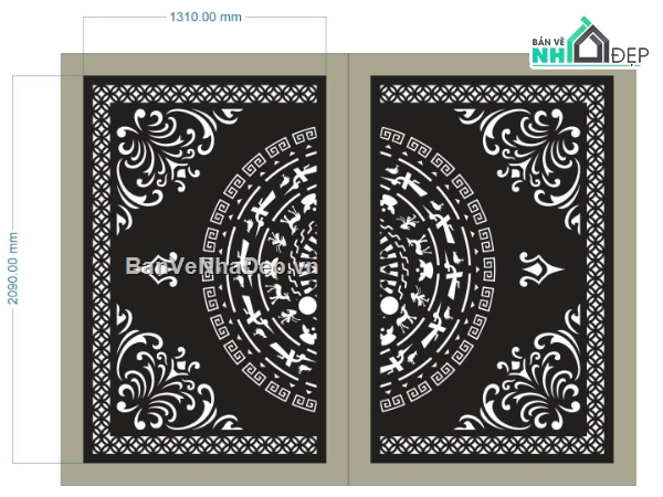 trống đồng,cnc cửa 2 cánh,file cnc cổng 2 cánh