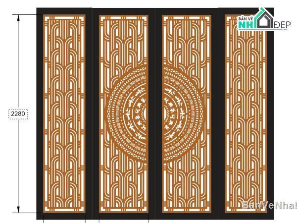 cổng 4 cánh cnc,cổng dxf,cổng trống đồng
