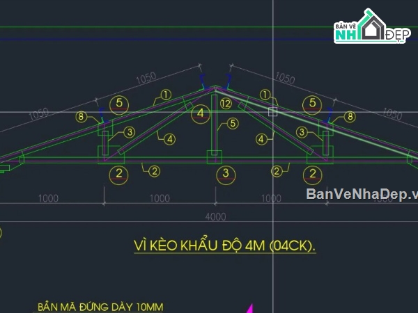 khung vì kèo,khung vì kèo thép,file cad khung vì kèo thép