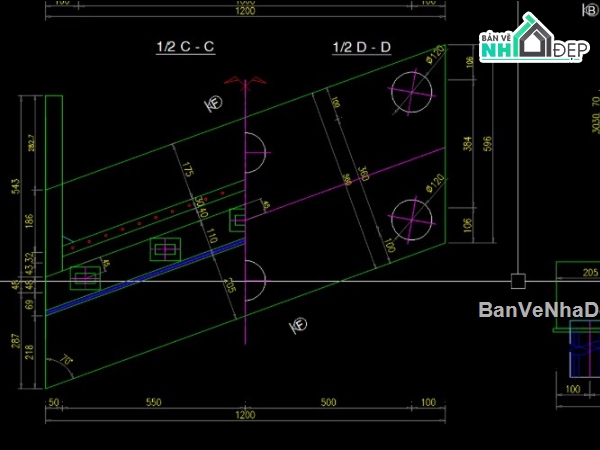 Bản vẽ 3D mố chữ U nghiêng trục,Bản vẽ AutoCAD mố chữ U cầu chéo,Bản vẽ mố BTCT chữ U chéo