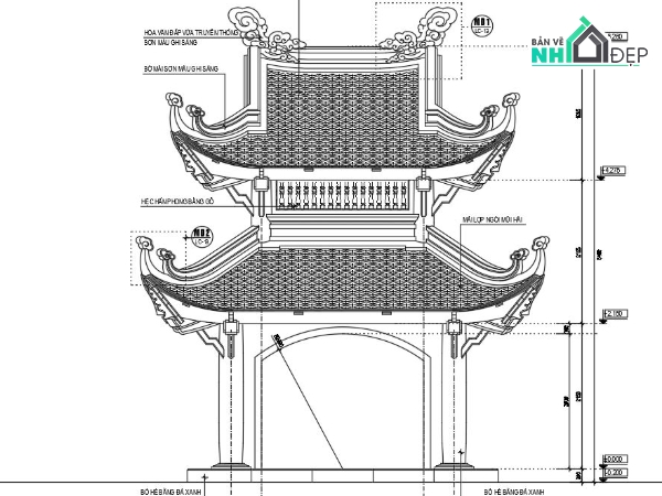 thiết kế chùa,Bản vẽ đền chùa,đình chùa cổ,Thiết kế đền cổ,Lầu cổ 4 cạnh