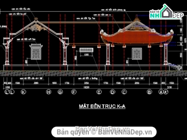 BVTC đình chùa 15.65x19.25m,BVTC chùa BTCT,BVTC chùa cổ,bản vẽ chùa
