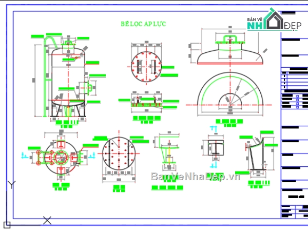 thiết kế bồn lọc áp lực,bồn lọc áp lực,file cad bồn lọc áp lực