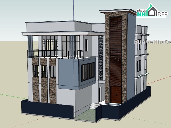 nhà 2 tầng đơn giản,mẫu nhà 2 tầng,sketchup nhà 2 tầng