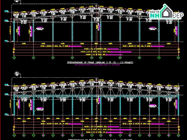 kết cấu nhà xưởng,bản vẽ kết cấu thép,file cad kết cấu thép