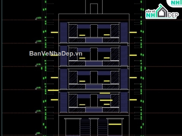 File cad kết cấu, kiến trúc thiết kế nhà cho thuê 6 tầng KT 5x10m