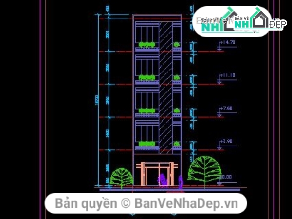 nhà 5 tầng 5.3x6.1m,Bản vẽ nhà 5 tầng,thiết kế nhà 5 tầng,file cad nhà 5 tầng