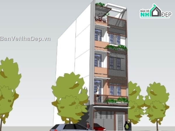 nhà phố 5 tầng,Bản vẽ nhà phố,kiến trúc 5 tầng 5x16.3m,phối cảnh nhà,nhà phố 5 tầng kích thước 5x16.3m,thiết kế nhà phố 5 tầng