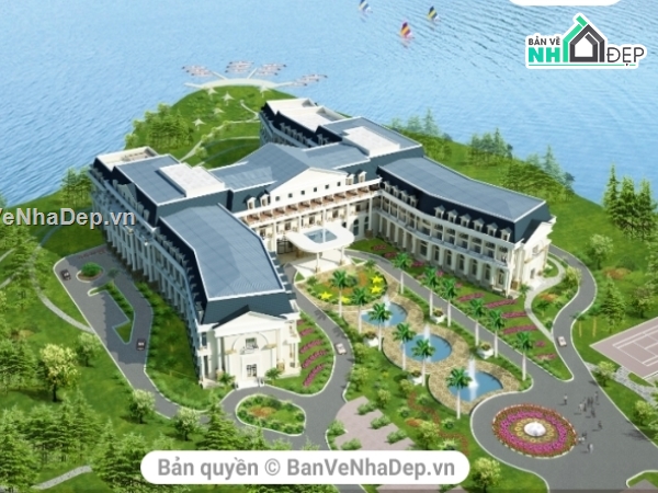 khu du lịch hồ tuyền Lâm,kiến trúc khách sạn,Hồ Tuyền Lâm,khách sạn 5 sao,bản vẽ khách sạn 5 sao