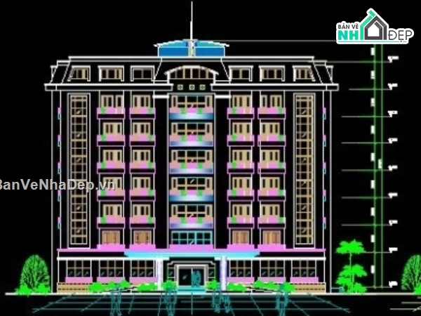 kiến trúc khách sạn,khách sạn 8 tầng,bản vẽ khách sạn 8 tầng,kiến trúc khách sạn 8 tầng,nhà khách quân đoàn