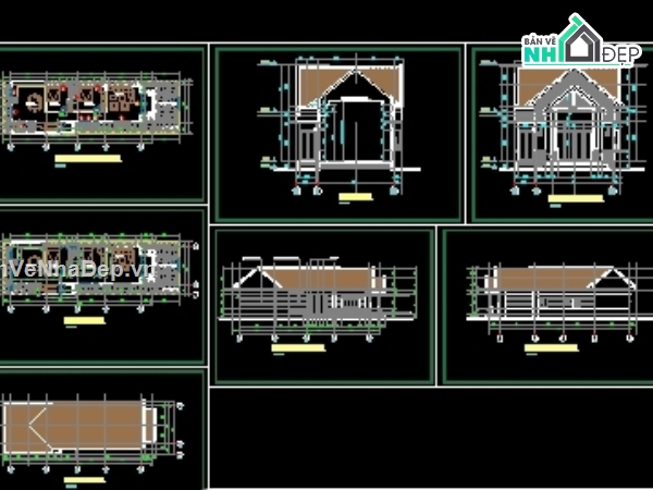 File cad kiến trúc thiết kế nhà cấp 4 mái thái KT 5.4x20m