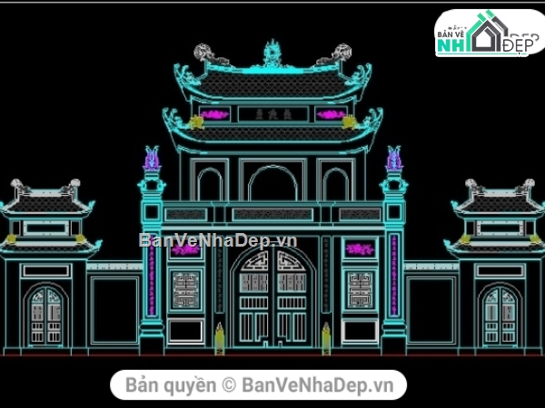 bản vẽ cổng đình,bản vẽ kiến trúc,Hồ sơ thiết kế,bản vẽ cổng chùa,tam quan đình chùa
