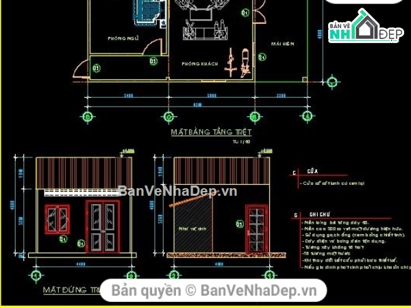 nhà cấp 4 4x9.2m,nhà kích thước 4 x 19m,nhà kích thước 4x9.2m,thiết kế nhà cấp 4,file cad nhà cấp 4,bản vẽ nhà cấp 4