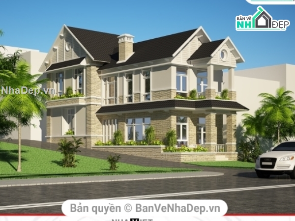 Bản vẽ thiết kế biệt thự 2 tầng,biệt thự 2 tầng KT 6.8x17.6m,biệt thự 2 tầng,thiết kế biệt thự 2 tầng