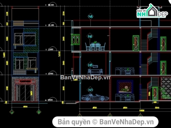 nhà phố 3 tầng,Bản cad thiết kế,nhà 3 tầng 4x20m,kiến trúc nhà phố 3 tầng,bản vẽ nhà phố 3 tầng