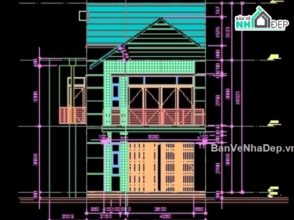 Bản vẽ kiến trúc nhà 2 tầng,file cad mẫu nhà 2 tầng,thiết kế nhà 2 tầng,nhà phố 2 tầng