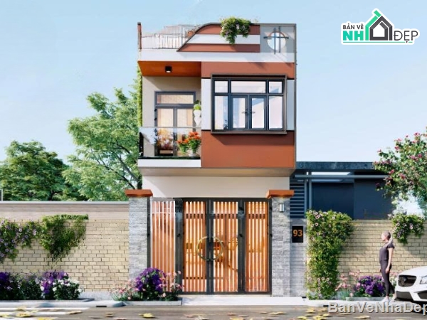 thiết kế nhà phố đầy đủ,nhà phố 2 tâng,bản vẽ nhà phố