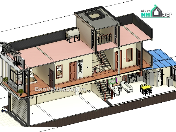 Bản vẽ nhà phố,nhà phố 2 tầng,bản vẽ nhà phố 2 tầng