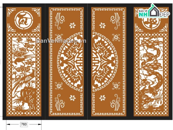 mẫu cổng 4 cánh,cổng tài lộc,file cnc cổng 4 cánh