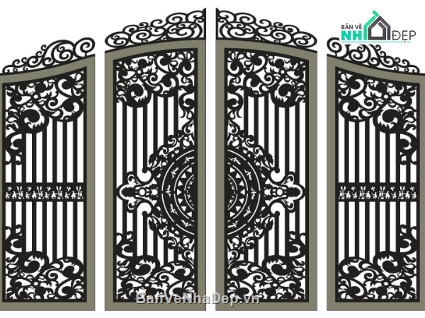 trống đồng,mẫu cổng 4 cánh,cổng dxf