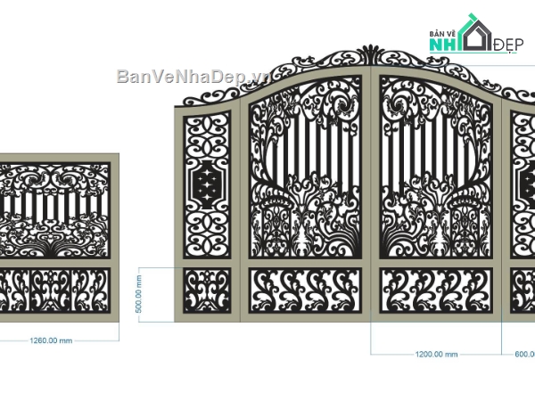 mẫu cổng 4 cánh,cổng dxf,cổng cnc