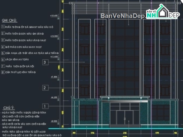 Bản vẽ kiến trúc Nhà,kiến trúc 6 tầng,Nhà làm việc 6 tầng 15.4x17.8m,bản vẽ nhà làm việc 6 tầng