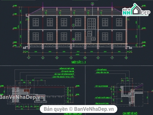 Bản vẽ chi tiết,kết cấu lớp học,lớp học,trường,2 tầng,2 tầng 6 phòng