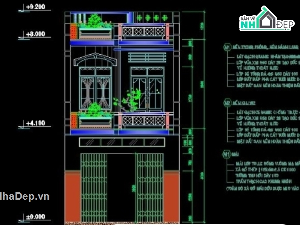 Bản vẽ nhà 2 tầng,kiến trúc nhà 2 tầng,kiến trúc 2 tầng 5x16m,thiết kế nhà 2 tầng,mẫu file cad nhà 2 tầng