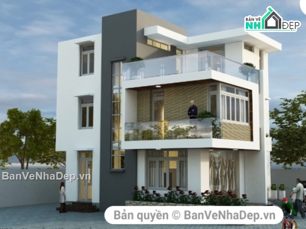 Biet thu 2.5 tang hien dai,bản vẽ nhà phố 2.5 tầng,thiết kế nhà phố 2.5 tầng,nhà phố 2.5 tầng 8x10.8m