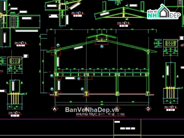 File cad thiết kế nhà xưởng lắp ghép thép 2 tầng kích thước 23.5x88m