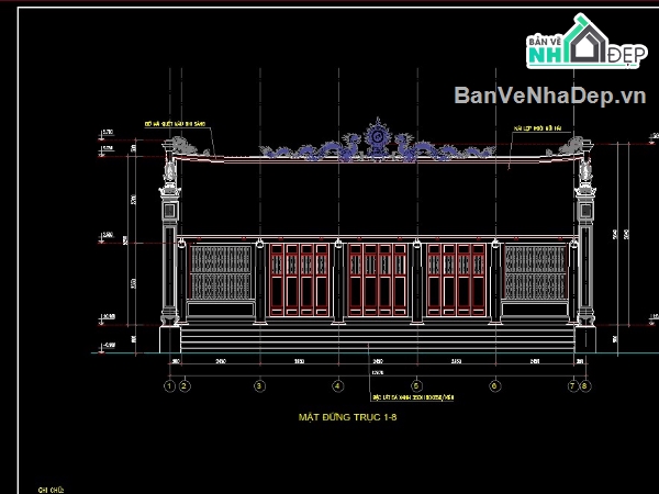 bản vẽ chùa đại tự,chùa đại tự file cad,autocad chùa đại tự,chùa đại tự file autocad,chùa đại tự 13x14m