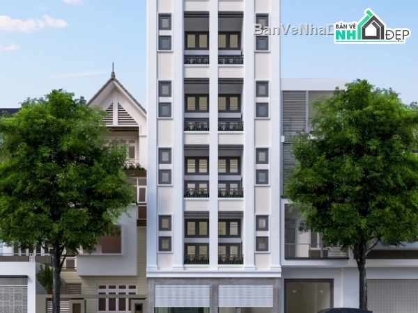 File cad thiết kế tòa nhà chung cư mini 7 tầng kích thước 7.8x25 ...