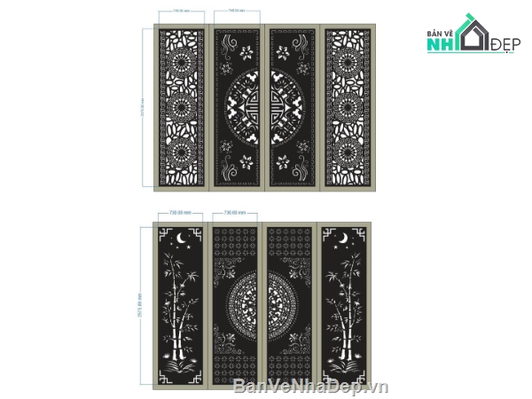 mẫu cổng 4 cánh,cổng 4 cánh cnc,cổng dxf