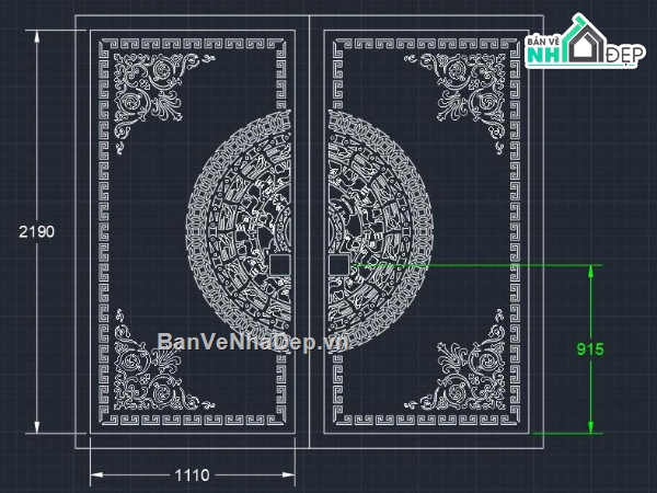 cổng trống đồng cnc,File cổng 2 cánh cnc,file cnc cổng 2 cánh đẹp